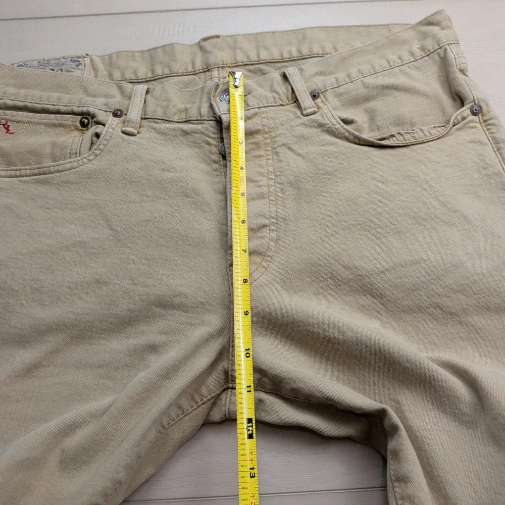 Polo Ralph Lauren Varick Slim Straight Jeans Mens 36x32 Tan Khaki Button Fly